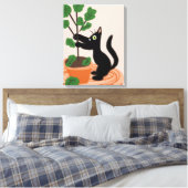 Funny Cat Vijgenboom Potplanten Handgetekend Canvas Afdruk (Insitu (Slaapkamer))