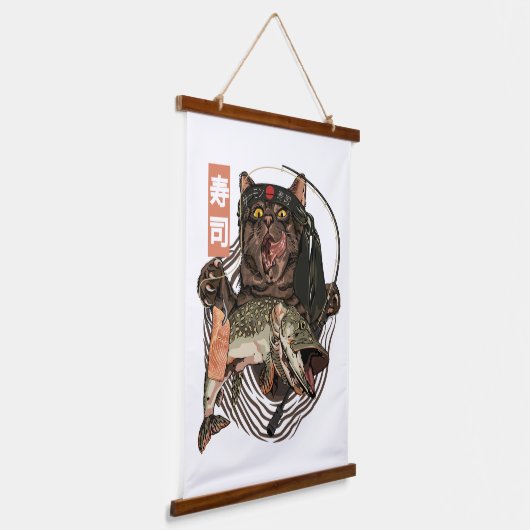 Funny Cat Vist Japans Hangend Wandkleed (Gebogen)