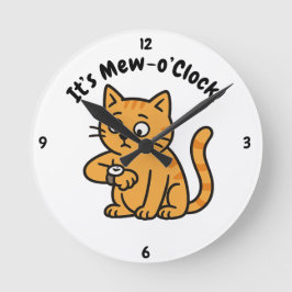 Funny Cat Wall Clock – "It’s Mew-o’Clock!" Design Ronde Klok
