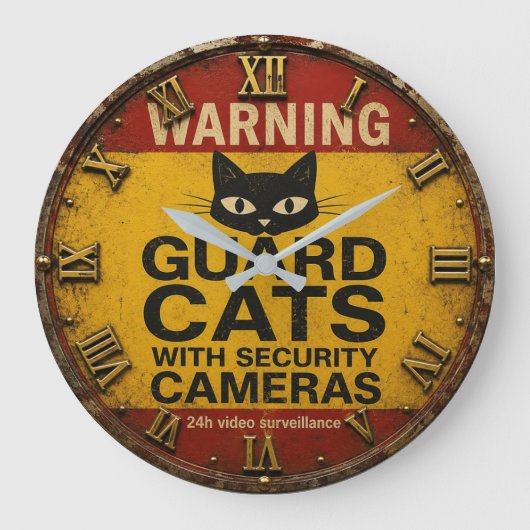 Funny Cat Warning Sign Grote Klok (Voorkant)
