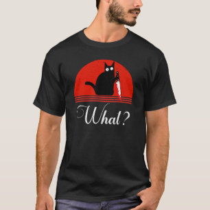 Funny Cat, wat een zwarte kat met een mes T-shirt