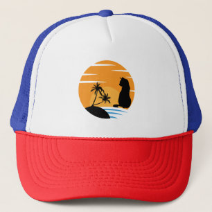 Funny Cat Watching Sunset scene - Black Cat Sunset Trucker Pet