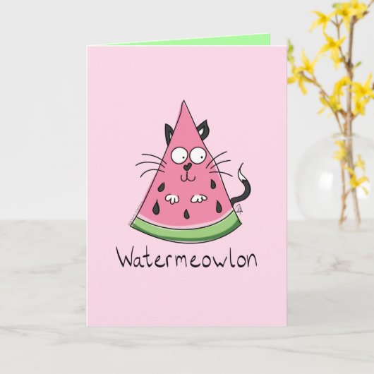 Funny Cat Watermelon Cute Kinder Kaart (Gele Bloem)