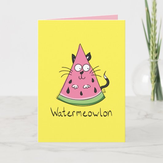 Funny Cat Watermelon Cute Kinder Kaart (Voorkant)
