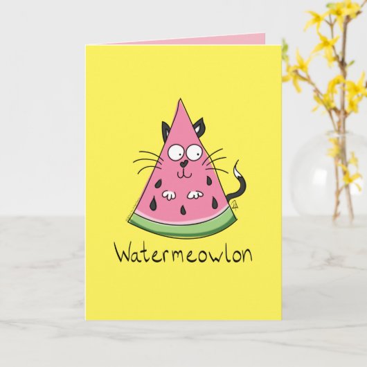 Funny Cat Watermelon Cute Kinder Kaart (Gele Bloem)
