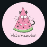 Funny Cat Watermelon Cute Kinder Ronde Sticker<br><div class="desc">Een kinder cartoon kat combineert een kat met watermeloen om een schattige watermeowlon te maken!</div>