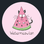 Funny Cat Watermelon Cute Kinder Ronde Sticker<br><div class="desc">Een kinder cartoon kat combineert een kat met watermeloen om een schattige watermeowlon te maken!</div>
