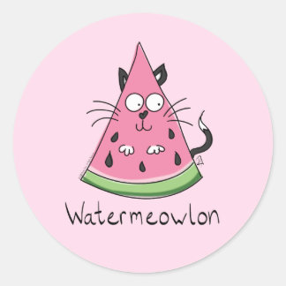 Funny Cat Watermelon Cute Kinder Ronde Sticker