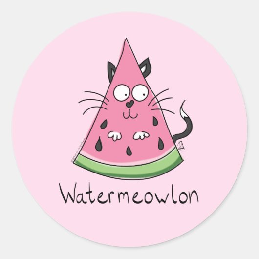 Funny Cat Watermelon Cute Kinder Ronde Sticker (Voorkant)