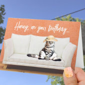 Funny Cat Wearing a Sun Pet on a Couch Birthday Kaart
