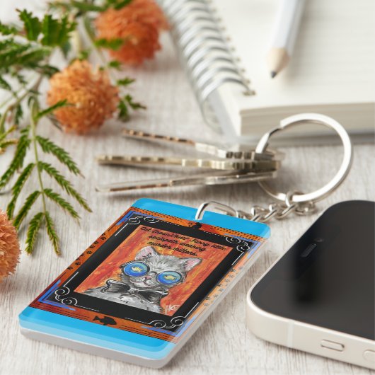 Funny Cat Wearing Fish Glasses Sleutelhanger (Voorkant Rechts)