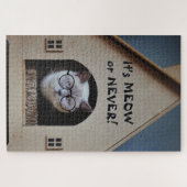Funny Cat Wearing Glasses It's Meow or Nooit Quote Legpuzzel (Horizontaal)