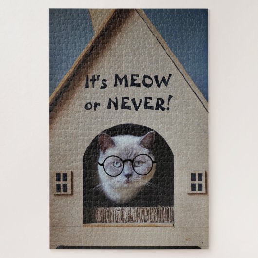 Funny Cat Wearing Glasses It's Meow or Nooit Quote Legpuzzel (Verticaal)
