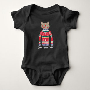 Funny Cat Wearing Glasses, Ugly KerstSweater Romper