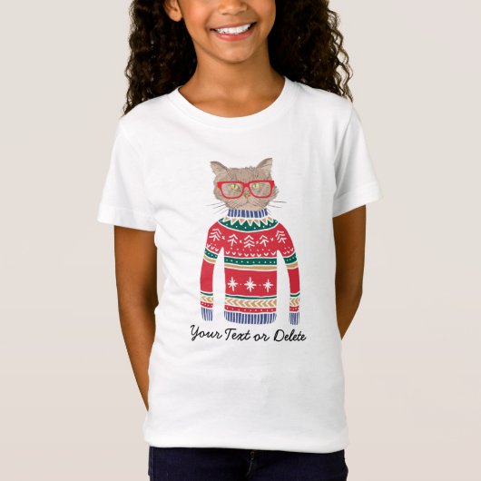 Funny Cat Wearing Glasses, Ugly KerstSweater T-shirt (Voorkant)