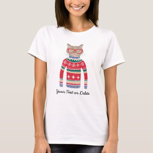 Funny Cat Wearing Glasses, Ugly KerstSweater T-shirt (Voorkant)