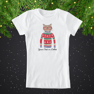 Funny Cat Wearing Glasses, Ugly KerstSweater T-shirt