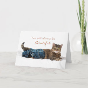 Funny Cat Wearing Jeans Birthday Card for her Kaart
