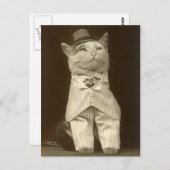 Funny  Cat Wearing Suit en Top Hat Briefkaart (Voorkant / Achterkant)
