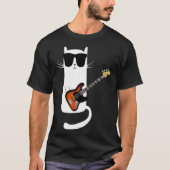 Funny Cat Wearing Sunbril Bass Guitar T T-shirt (Voorkant)