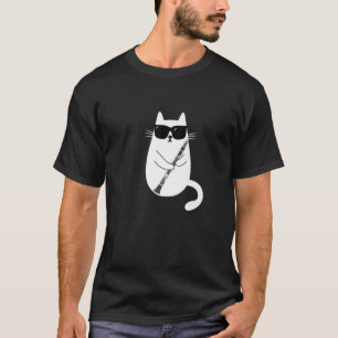 Funny Cat Wearing Sunbril die Clarinet Musi speelt T-shirt