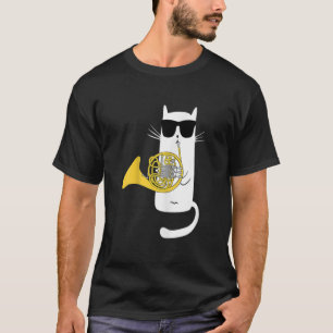 Funny Cat Wearing Sunbril die Franse hoorn speelt T-shirt