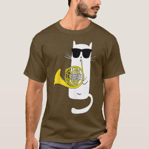 Funny Cat Wearing Sunbril die Franse hoorn speelt T-shirt