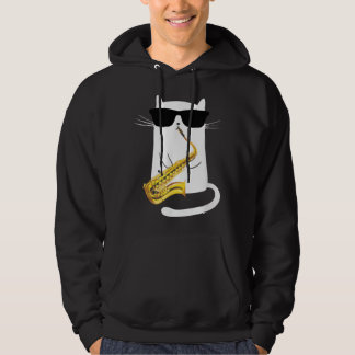Funny Cat Wearing Sunbril die Saxophone speelt Hoodie