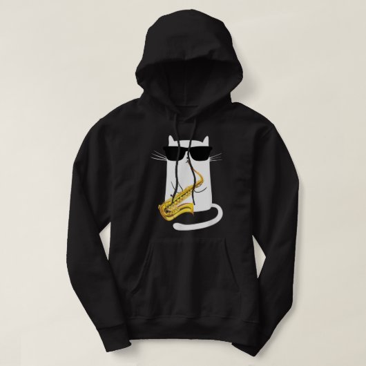 Funny Cat Wearing Sunbril die Saxophone speelt Hoodie (Design voorkant)