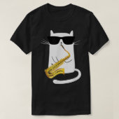 Funny Cat Wearing Sunbril die Saxophone speelt T-shirt (Design voorkant)