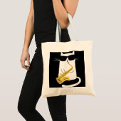 Funny Cat Wearing Sunbril die Saxophone speelt Tote Bag (Voorkant (product))