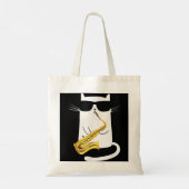 Funny Cat Wearing Sunbril die Saxophone speelt Tote Bag (Achterkant)