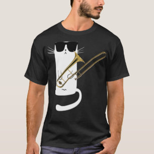 Funny Cat Wearing Sunbril die Trombone speelt T-shirt