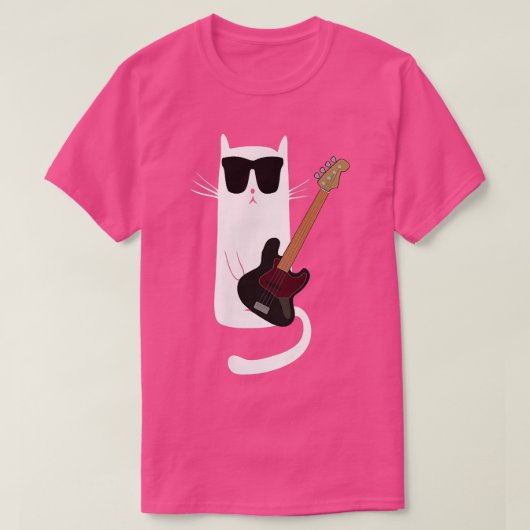 Funny Cat Wearing Sunglasses Playing Bass Guitar T-shirt (Design voorkant)