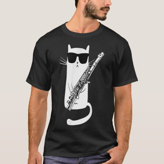 Funny Cat Wearing Sunglasses Playing Flute Essenti T-shirt (Voorkant)