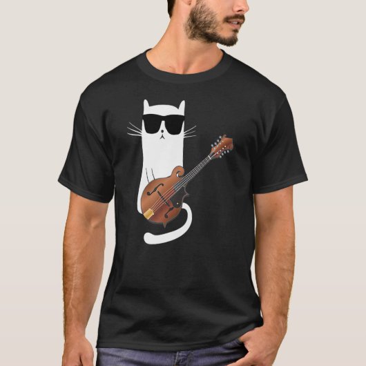 Funny Cat Wearing Sunglasses Playing Mandolin T-shirt (Voorkant)