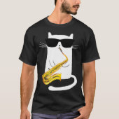 Funny Cat Wearing Sunglasses Playing Saxophone T-shirt (Voorkant)