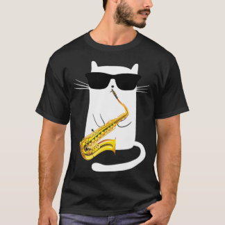Funny Cat Wearing Sunglasses Playing Saxophone T-shirt