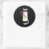 Funny Cat Wearing Sunglasses Playing Tennis Sport Ronde Sticker (Tas)