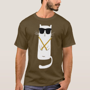 Funny Cat Wearing Sunglazen die Drums Drummer spel T-shirt
