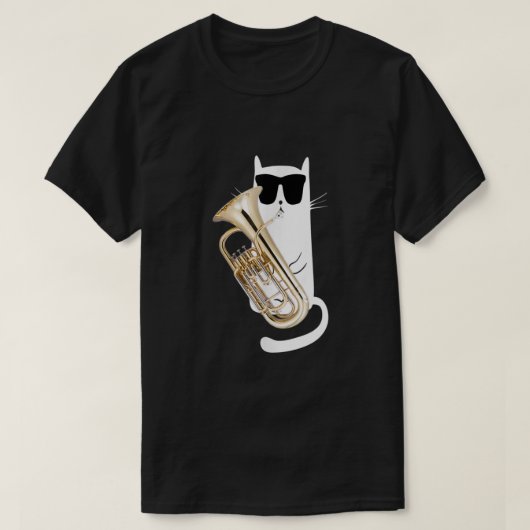 Funny Cat Wearing Sunglazen die euphonium spelen T-shirt (Design voorkant)