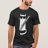 Funny Cat Wearing Sunglazen die Flute Musicia spel T-shirt (Voorkant)