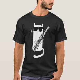 Funny Cat Wearing Sunglazen die Flute Musicia spel T-shirt