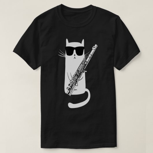 Funny Cat Wearing Sunglazen die flute spelen T-shirt (Design voorkant)