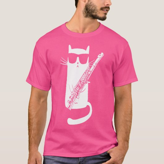 Funny Cat Wearing Sunglazen die flute spelen T-shirt (Voorkant)
