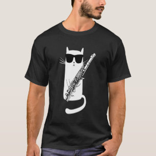 Funny Cat Wearing Sunglazen die flute spelen T-shirt