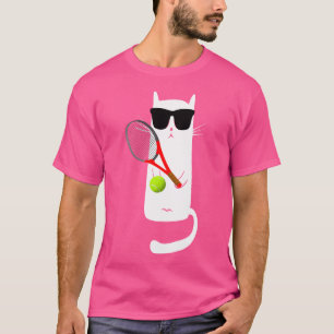 Funny Cat Wearing Sunglazen die Tennis spelen T-shirt