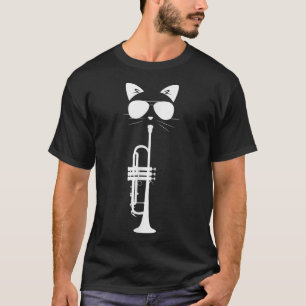 Funny Cat Wearing Sunglazen die Trumpet Muziek spe T-shirt
