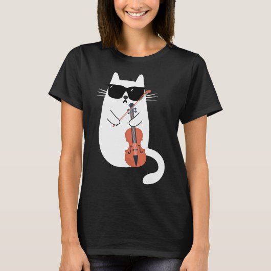 Funny Cat Wearing Sunglazen die Violin Viola spele T-shirt (Voorkant)