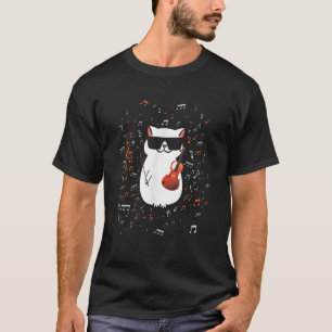 Funny Cat Wearing Sunglazen die Violin Viola spele T-shirt